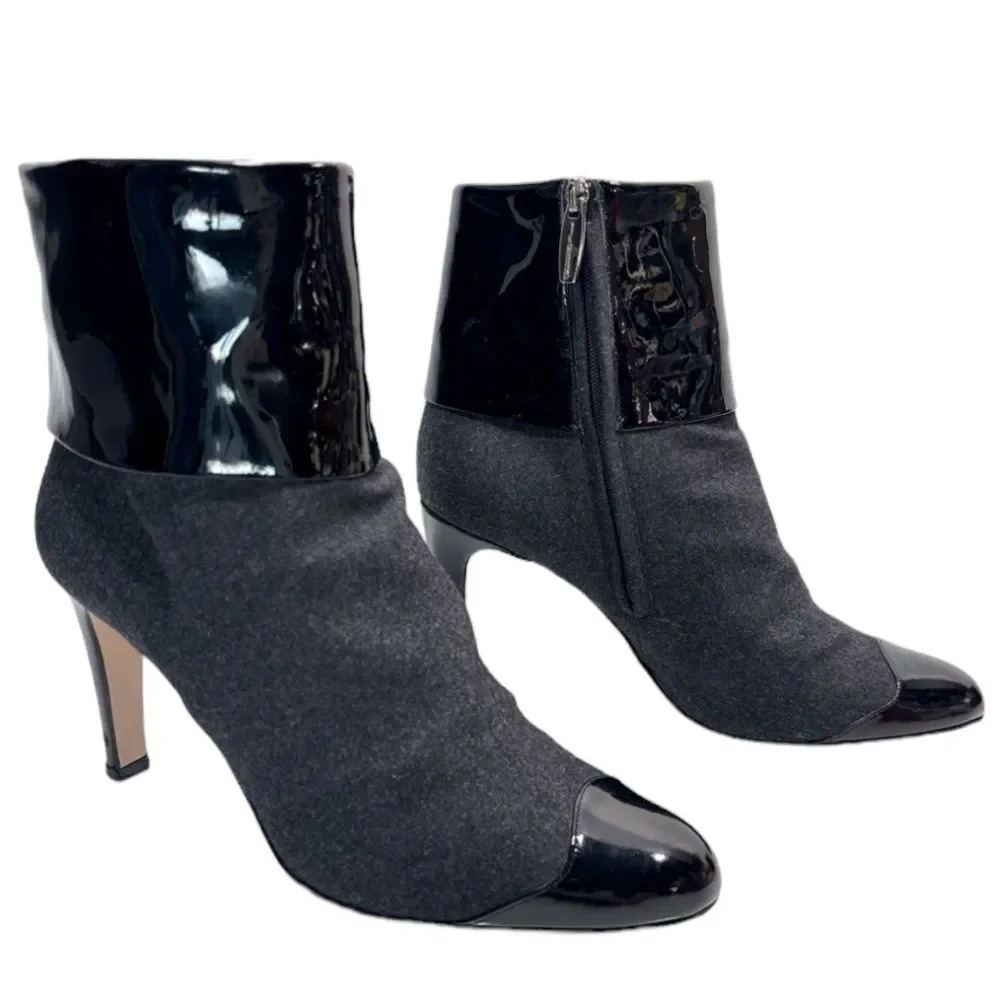 Gianvito Rossi Wool Patent Leather Cuff and Toe Heeled Booties Size 40
